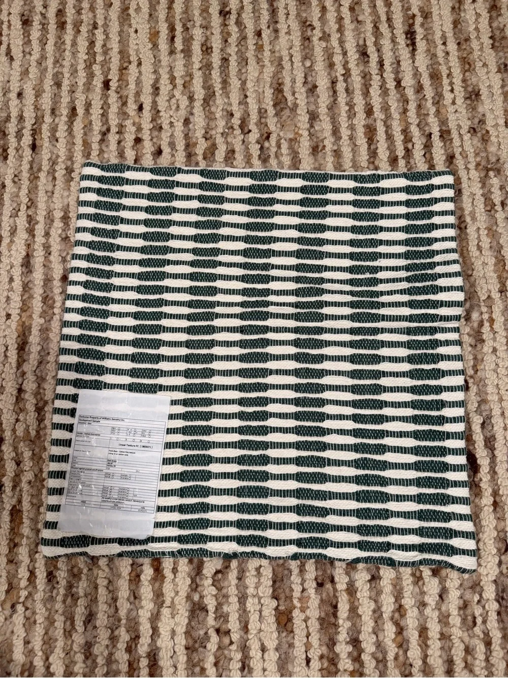 West Elm Cream and Green Woven Decorative Pillow Cover 20”X20”
